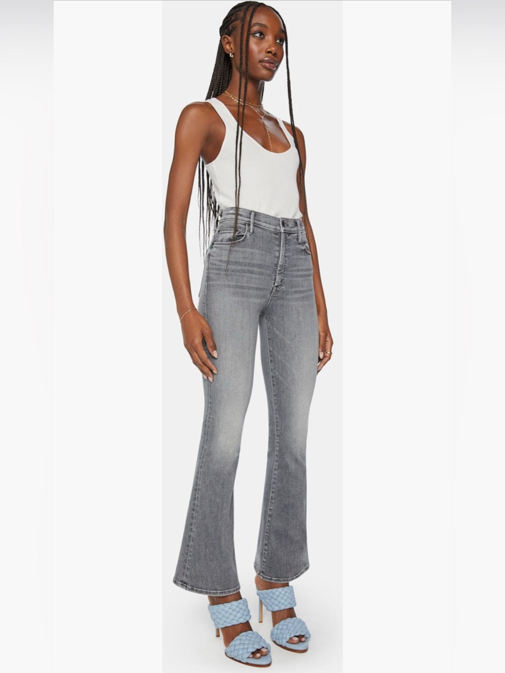 🆕 MOTHER Denim High Waisted Weekender Skimp Jeans Gray Cropped Bikercore Size 33